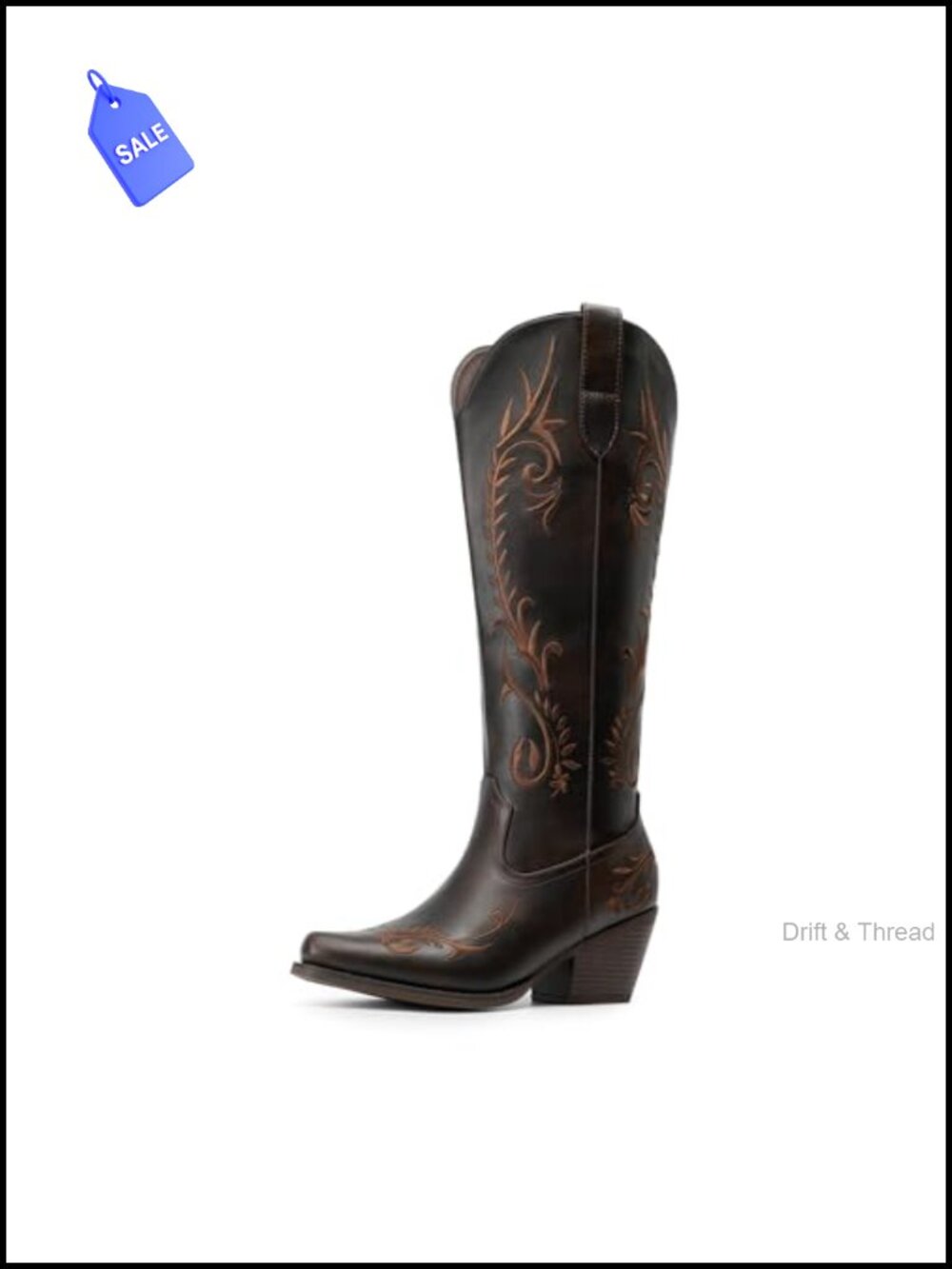Women's Faux Leather Knee High Cowboy Boots Square Toe Stacked Heel